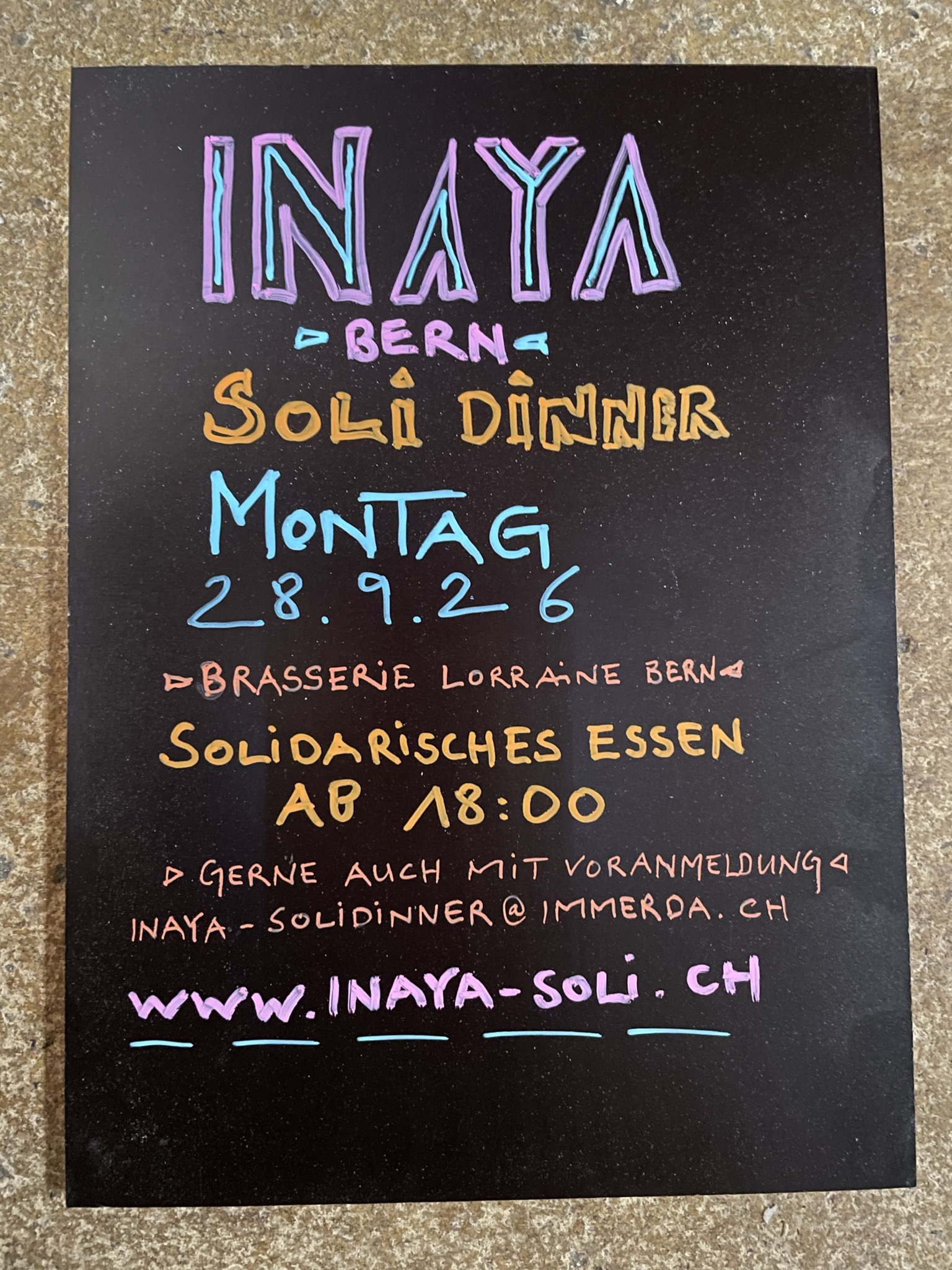 Flyer für die Inaya-Soli-Dinner